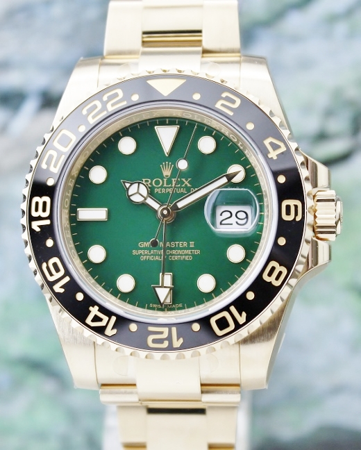 (image for) UNPOLISHED ROLEX 18K YELLOW GOLD GMT MASTER II GREEN DIAL / 116718 LN